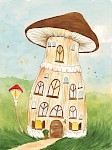 Mushroom house, watercolour and pendrawing, 30x40 cm, 2018