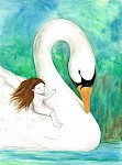 Girl with a swan, watercolour, A3, 2017