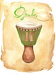 Djembe, watercolour illustration for music project, A3, 2022