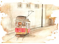 Lisabon, akvarelová ilustrácia, A3, 2022