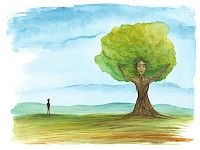 Strom, knižná illustrácia, akvarel, 40x30 cm, 2022