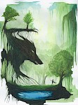 Priateľstvo s vlkom, akvarel, 30x40 cm, 2023